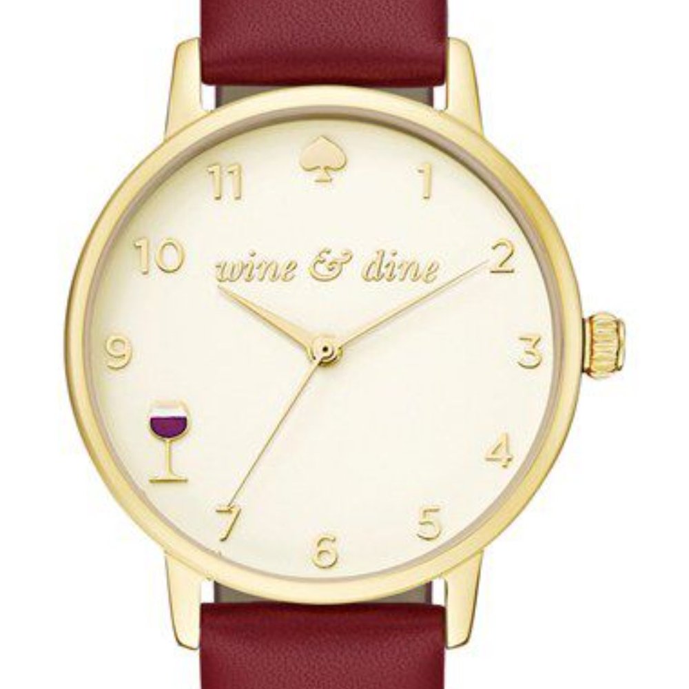 KATE SPADE Metro Wine & Dine Leather Burgundy Gold Watch